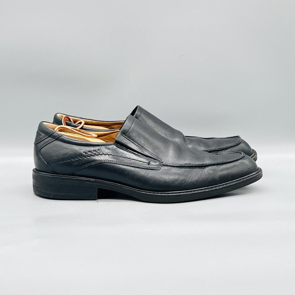 ECCO Shoes Mens 11.5 Black Leather Slip On Oxford Dress Square Toe Comfort